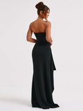 Wenkouban Strapless Backless High Split Maxi Dress For Women Black Off-shoulder Sleeveless Bodycon Club Party Long Dress Clothes-Christmas Outfit