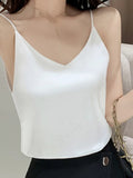 Wenkouban-Casual V-Neck Sexy Solid Satin Woman Camis Tank Tops Chiffon Sleeveless Camisole Top Halter Camis Tops