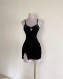 Wenkouban-Christmas Thanksgiving Gift New Year's Eve Dress party look inspos back to school dress  Crucifix Velvet Gothic Mini Dress