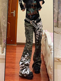 Wenkouban-American Splash Camouflage Pocket Cargo Jeans Woman Y2K Streetwear Hot Girls Loose Fashion Millennial Street Casual Jeans