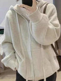 Wenkouban-Spring Casual Outfits Y2K Outfits Solid Hooded Zip Up Knit Cardigan