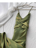 Wenkouban-2025 dress to impress party dress nye outfits Green Suspender Evening Dress French Style Slim Green Party Dress YM1695