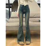 Wenkouban-y2k outfits Valentine's Day gift Vintage Blue Diamond Flared Denim Pants Women Skinny Jeans Spring Autumn High Waist Straight Slim Jeans Hot Stamping Trousers