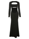 Wenkouban-nye outfits Cut Out Long Sleeve Rib Maxi Dress 2025 fashion trends y2k style party club outfits