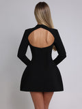 Wenkouban Long Sleeve Backless Sexy Mini Dress For Women Autumn Winter New O Neck High Waist A-line Club Party Sexy Dress Elegant-Christmas Outfit