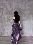 Wenkouban-2025 dress to impress party dress nye outfits Irregular Ruffled Suspender Prom Dress Dark Purple Long Birthday Dress YM1629