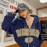 Wenkouban-New Letter Print Hoodie High Street Vintage Loose Zipper Hoodies Women 2022 Gothic Streetwear Women Dark Couple Y2K Top