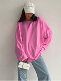 Wenkouban-Pink Tee Shirts Streetwear 2025 Round Neck Long Sleeve Casual Pullover Tops Women Autumn Thin T-Shirts Lady