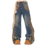 Wenkouban-back to school outfits spring outfits 2025 Wild West Fur Jeans