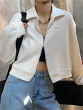 Wenkouban-Fall Outfits -Crop jacket with zip in white or grey- Streetwear y2k outfits Fall Outfits Christmas Thanksgiving Gift New Year's Eve