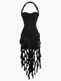 Wenkouban-Christmas Thanksgiving Gift New Year's Eve Dress Ruffle Tassel Halter Bustier Mini Dress