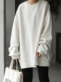 Wenkouban-Black Friday Christmas Thanksgiving Casual Loose Solid Color Round-Neck Sweatshirt Top