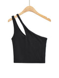 Wenkouban-2024 Sexy Women's Crop Top Solid Stretch Fit Knit Sleeveless One Shoulder Hollow Out Basic Backless Tank Top