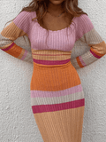 Wenkouban-nye outfits Color Block Stripe Knitted Maxi Dress 2025 fashion trends y2k style party club outfits