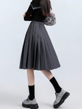 Wenkouban-swaggy outfits back to school outfits Navy Blue Grey Lace-up Mini Skirt Womens Maxi Skirt 2025 Autumn Winter Suit Skirt Goth Lolita High Waisted Ruffle Pleated Skirts