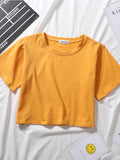 Wenkouban-2025 Summer Short Sleeve T Shirts Women Cotton Solid T-shirt O Neck High Waist Crop Top Tee Female Casual Loose T Shirt