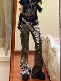 Wenkouban-American Splash Camouflage Pocket Cargo Jeans Woman Y2K Streetwear Hot Girls Loose Fashion Millennial Street Casual Jeans