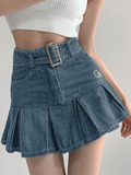 Wenkouban-nye outfits Buckle Belt Pleated Denim Mini Skirt 2025 fashion trends y2k style party club outfits