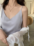 Wenkouban-Casual V-Neck Sexy Solid Satin Woman Camis Tank Tops Chiffon Sleeveless Camisole Top Halter Camis Tops