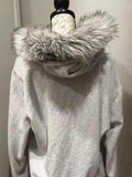 Wenkouban-Retro Fur Collar Letter Print Gray Zipper Hoodie Women Autumn Winter Streetwear Loose Casual Everyday Harajuku Street Y2K Tops