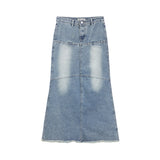 Wenkouban-swaggy outfits back to school outfits Denim Womens Long Skirts Vintage England Style High Waist Pencil Skirt Ladies Front Pockets Deisgn A-Line Jeans Skinny Skirt