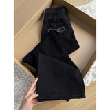 Wenkouban-y2k outfits Valentine's Day gift Oversized Black Straight Loose Jeans Women Spring Autumn High Waist Slim Wide Leg Denim Pants Female Bow Pocket Denim Pants