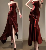 Wenkouban-2025 dress to impress party dress nye outfits Burgundy Mermaid Spaghetti Straps Prom Dress YM1601