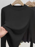 Wenkouban-O Neck Long Sleeve Shirt Women Ribbed Tops 2024 Spring Autumn Black Casual Skinny Slim Basic Woman T Shirts Elasticity