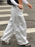 Wenkouban-White Low Waist Parachute Cargo Pants- Streetwear y2k outfits Fall Outfits Christmas Thanksgiving Gift New Year's Eve