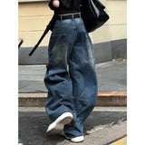 Wenkouban-American Niche Y2K Fashion Blue Pocket Cargo Pants Women Autumn Winter Street Loose Casual Harajuku High Waist Wide Leg Jeans