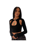 Wenkouban-2025 Summer Long Sleeve Cropped Corset Women Top Sexy Aesthetic Club O Neck Fairy Grunge Black Women's T-Shirt