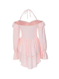 Wenkouban-Christmas Thanksgiving Gift New Year's Eve Dress Solid Halter Ruffled Trim Mini Dress