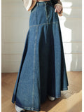 Wenkouban-swaggy outfits back to school outfits Qiukichonson Maxi Long Skirts Women Korean Vintage Autumn Winter High Waist Jean Skirt Ladies A-Line Ruffle Pleated Denim Skirt