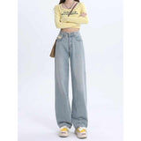 Wenkouban-y2k outfits Valentine's Day gift Light Blue Slim Wide Leg Pants for Women Spring Autumn High Waist Straight Loose Denim Pants Streetwear Female Oversize Jeans