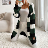 Wenkouban-Winter outfits ideas Women's Fashion New Arrival Long Buttonless Colorblock Sweater Jacket