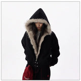 Wenkouban-Y2K Retro Street Fur Collar Zipper Cotton Jacket Men and Women Streetwear Hip Hop Loose Thick Warm Harajuku Casual Winter Jacket