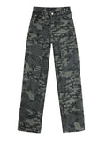 Wenkouban Green camouflage cargo jeans with a wash effect