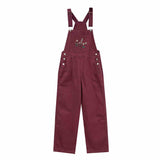 Wenkouban-y2k outfits Valentine's Day gift Trendy Burgundy Denim Pants Overalls Women Embroidery Floral Suspender Trousers High Waist Loose Wide Leg Pants Jumpsuit Jeans