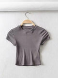 Wenkouban-Summer Sexy Women O-neck Short-sleeve T-shirt Slim Elastic Skinny Crop Tops