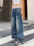 Wenkouban-Vintage Blaue Boyfriend Jeans mit Wasch Effekt- Streetwear y2k outfits Fall Outfits Christmas Thanksgiving Gift New Year's Eve