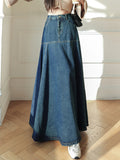 Wenkouban-swaggy outfits back to school outfits Qiukichonson Maxi Long Skirts Women Korean Vintage Autumn Winter High Waist Jean Skirt Ladies A-Line Ruffle Pleated Denim Skirt