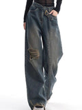 Wenkouban-Vintage Gewaschene Baggy Boyfriend Jeans mit Schnalle und Gerippten Details- Streetwear y2k outfits Fall Outfits Christmas Thanksgiving Gift New Year's Eve