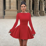 Wenkouban-back to school outfit nye outfit  Red Long Sleeve Evening Party Dress Women 2025 Pleated Robes Elegant Sexy Dress Bodycon Mini Winter Dress Vestidos