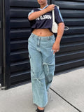 Wenkouban Bowknot Pocket Wide Leg Jeans Women Y2k Low Rise Sweet Casual Denim Trousers Coquette Baggy Cargo Jeans Gyaru Streetwear