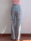 Wenkouban Y2K High Waisted Floral Boyfriend Jeans