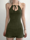 Wenkouban-Christmas Thanksgiving Gift New Year's Eve Dress Green Halter Knitted Mini Dress