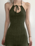 Wenkouban-Christmas Thanksgiving Gift New Year's Eve Dress Green Halter Knitted Mini Dress