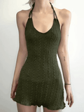 Wenkouban-Christmas Thanksgiving Gift New Year's Eve Dress Green Halter Knitted Mini Dress