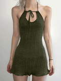 Wenkouban-Christmas Thanksgiving Gift New Year's Eve Dress Green Halter Knitted Mini Dress