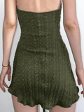 Wenkouban-Christmas Thanksgiving Gift New Year's Eve Dress Green Halter Knitted Mini Dress